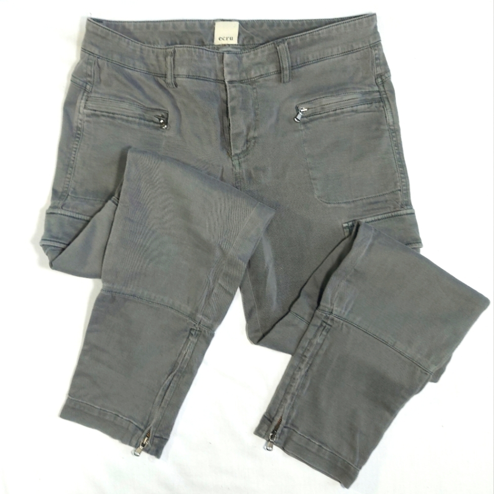 Ecru Size 6 Khaki Green Cargo Pants Zippered Tapered Ankles